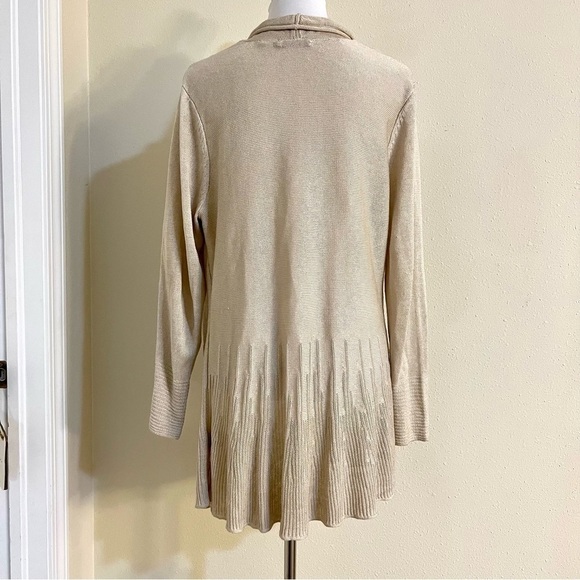 NIC+ZOE Women's Linen crochet hem Longline Cardigan in Oakmeal women’s size L - Picture 7 of 10